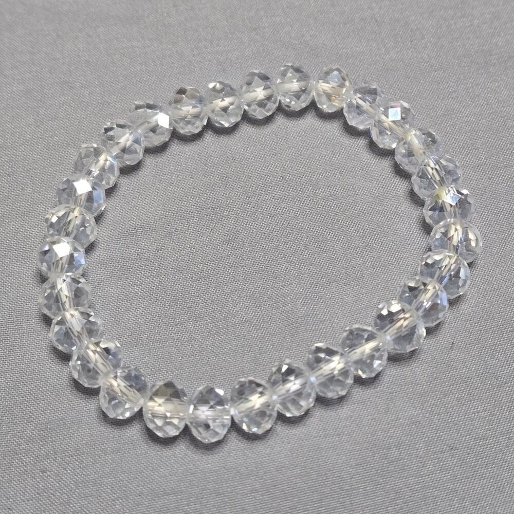 Faceted Clear Crystal Rondelle Beaded Stretch Bracelet